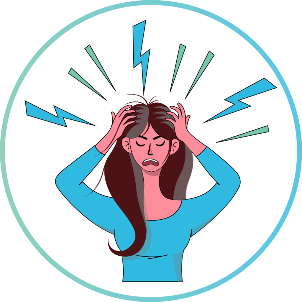Lady holding her head overwhelmed by stress